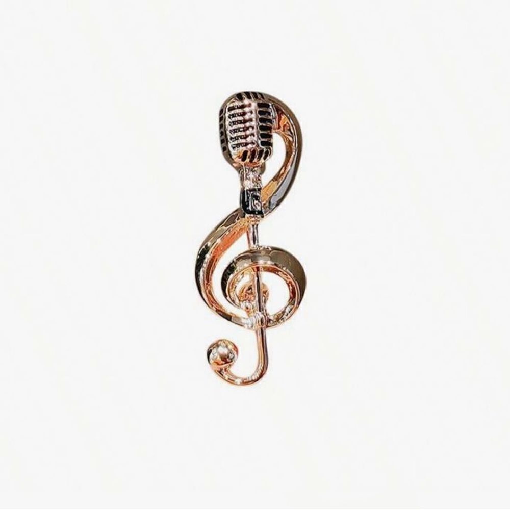 Vintage Inspired Microphone Brooch, Gold Tone, Rockabilly, Elegant